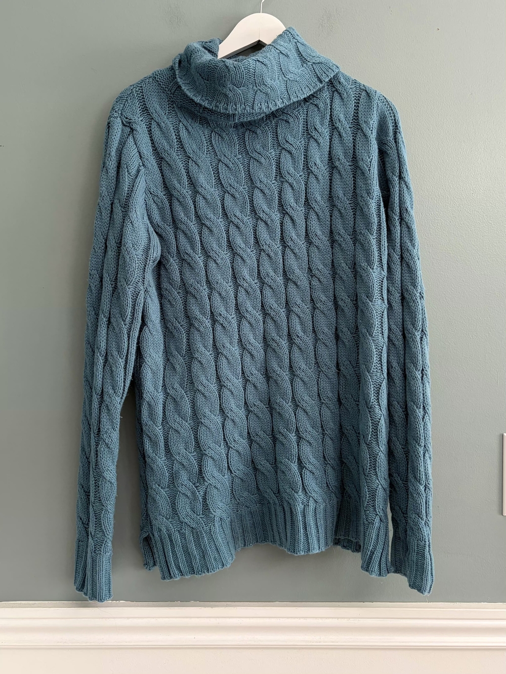 Zenana Slate Blue Chunky Cable Knit Pullover Sweater Large Ribbed Fall Winter